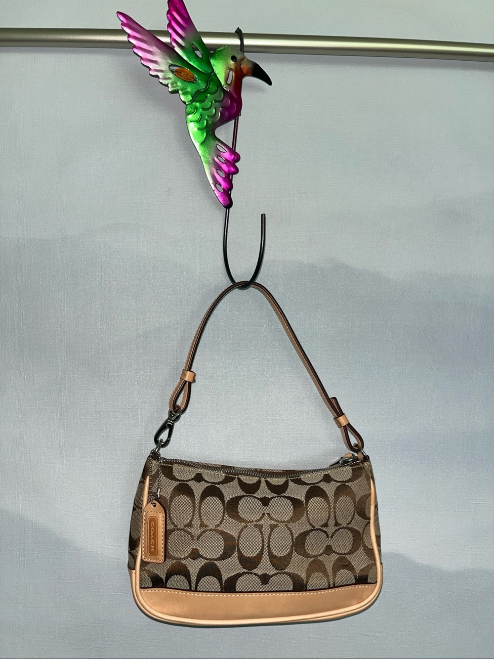 Coach VTG Demi Bag Canvas & Leather trim Small Shoulder Bag with Signature C- Y2